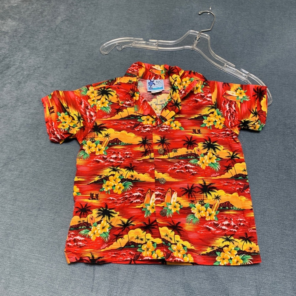 RJC Sportswear Hawaiian Shirt Boys 5 Multicolor Palm Island Floral Camp Collar